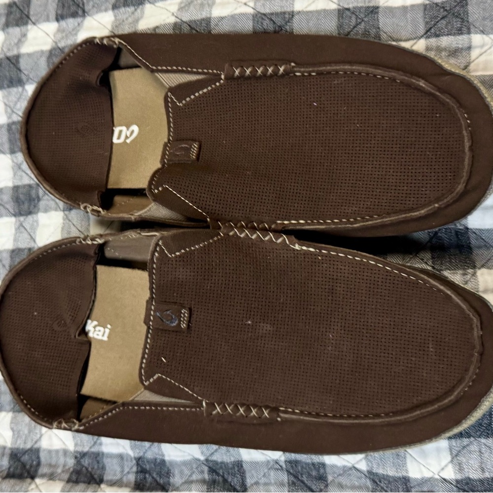 OluKai Dark Brown Slip-On Loafers
